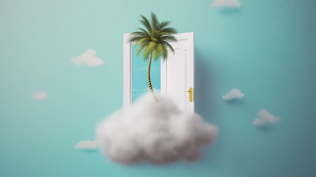 Una puerta con una palmera encima.