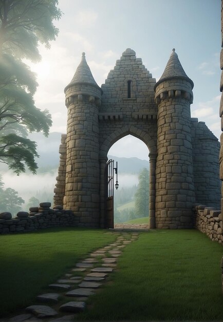 Foto puerta a una pequeña fortaleza en ruinas