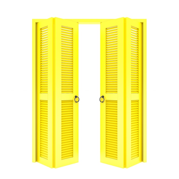 Puerta plegable amarilla con rejilla modelo 3d