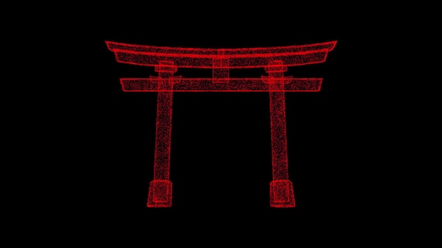 Puerta principal del santuario Fushimi Inaritaisha en Kyoto, Japón, representación 3D
