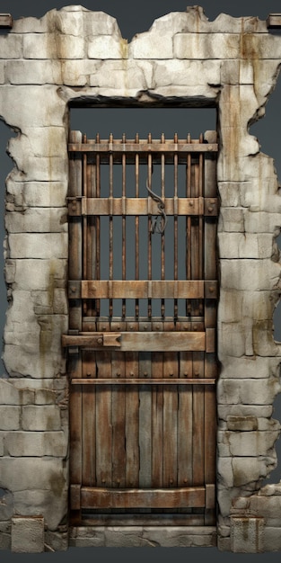 Puerta de prisión de fantasía realista con elementos de fondo detallados