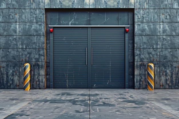 Foto puerta de rodillos de acero para la seguridad de los almacenes con fondo de granito