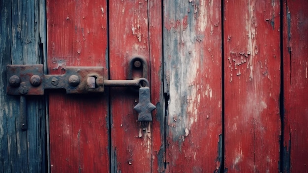 una puerta roja con una cerradura oxidada.