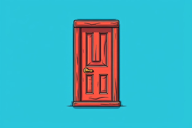 Una puerta roja con un fondo azul.