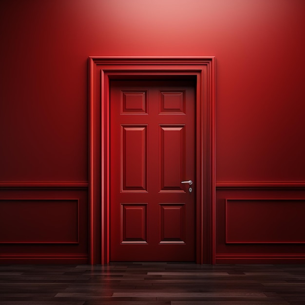 una puerta roja en una habitación vacía con algunos blancos