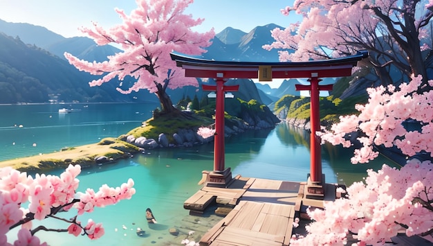 La puerta torii y el hermoso paisaje de Japón.
