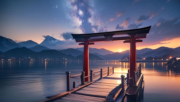 La puerta torii y el hermoso paisaje de Japón.