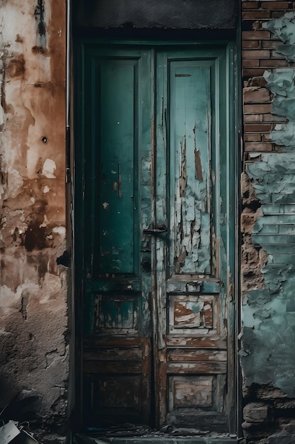 Puerta vintage con fondo de pared de barro