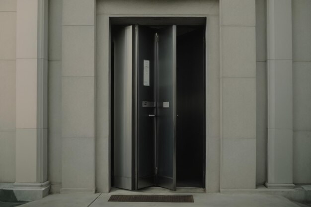 puertas de ascensor de edificios de oficinas de cromo metálico abiertas y cerradas