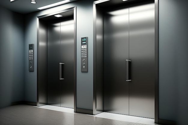 Puertas de ascensor en un hotel o entorno corporativo levantadas cerradas abiertas