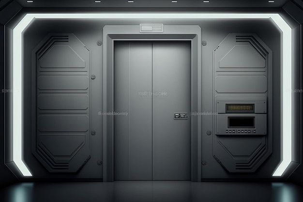 Puertas corredizas de metal futurista espacio fresco oscuro brillante AI generativo AIG15