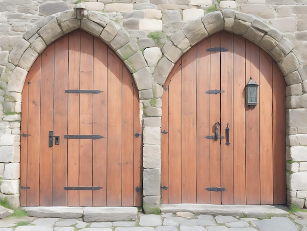 Puertas de madera en castillo medieval