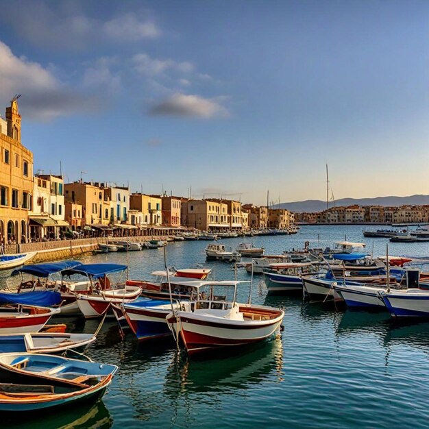 Foto un puerto con barcos y edificios en el fondo