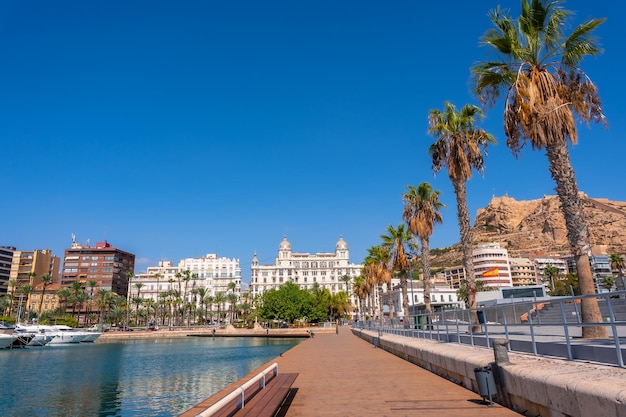 Puerto de la ciudad de Alicante lleno de hermosos barcos de vacaciones