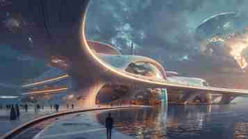 Foto un puerto espacial futurista que lanza naves a mundos lejanos