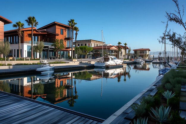 Foto el puerto de una marina con varios edificios capturados