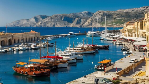 Foto el puerto marítimo y el casco antiguo de kyrenia girne es una ciudad en el norte