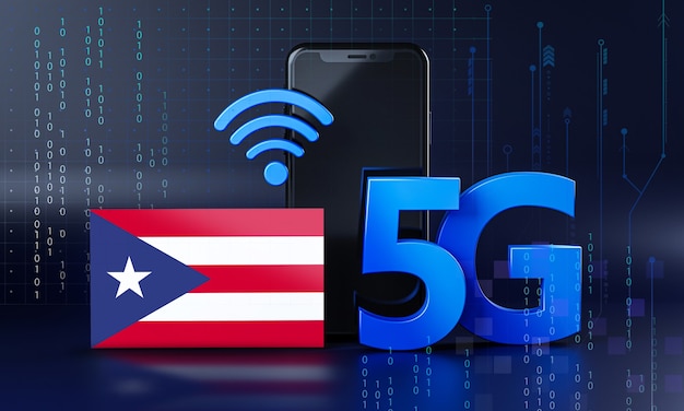 Puerto Rico bereit für 5G-Verbindungskonzept. Hintergrund der 3D-Rendering-Smartphone-Technologie