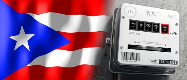 Puerto Rico Landesflagge und Energiezähler 3D-Darstellung