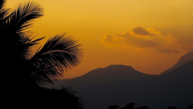 Puesta de sol amarilla en la playa de Tamil Nadu