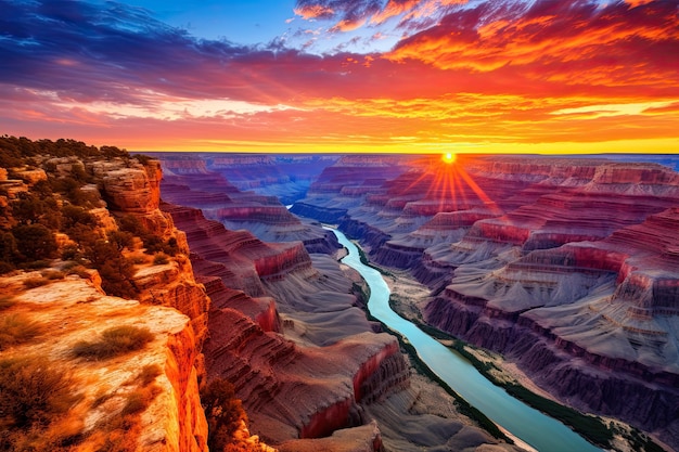 Foto puesta de sol en arizona sobre el parque nacional del gran cañón arizona estados unidos generado por ia