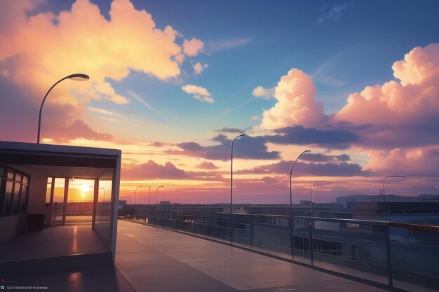 La puesta de sol desde la azotea del edificio.