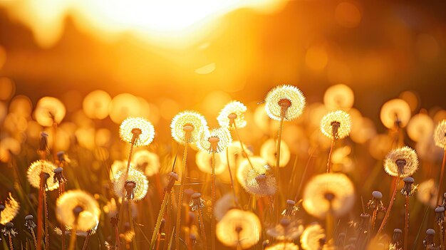 La puesta de sol en el campo de diente de león IA generativa