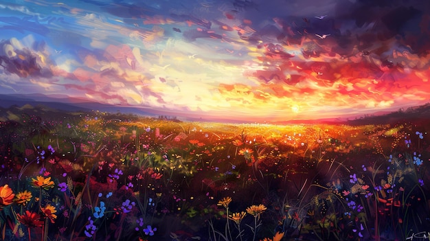 puesta de sol en el campo