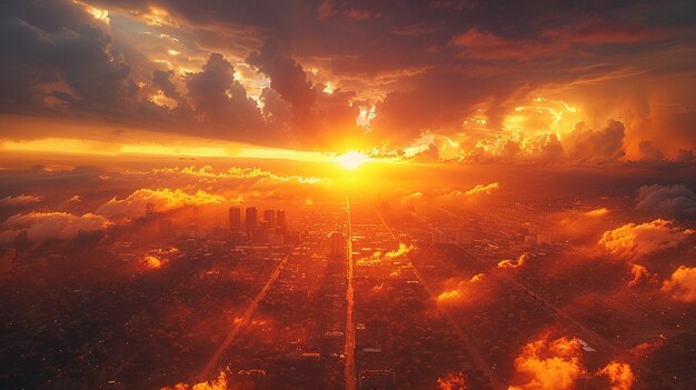 Foto la puesta de sol capturada desde arriba con un fondo dorado