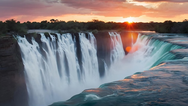 Foto la puesta de sol en las cataratas victoria en el río zambezi en zimbabue