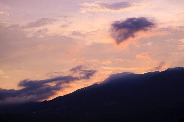 Puesta de sol cielo colorido con fondo de sol y nubes