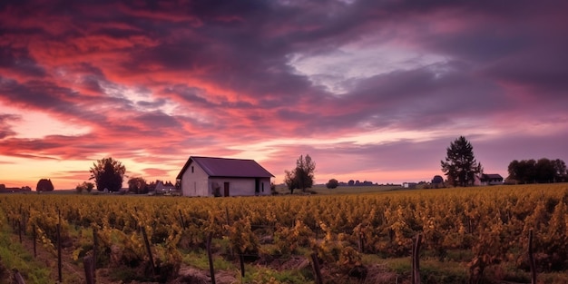 puesta de sol cielo magenta con fondo de nubes