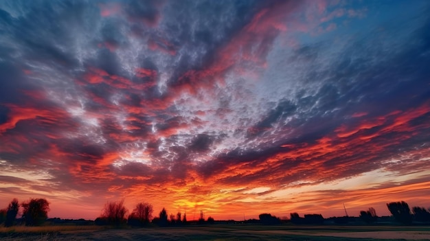 Una puesta de sol con un cielo rosa y nubes.