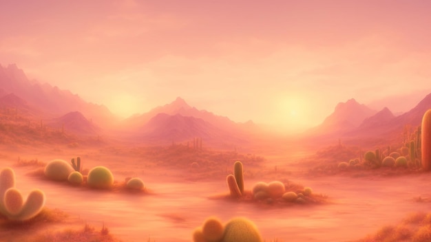 Puesta de sol en concepto de paisaje desértico en diseño plano de dibujos animados