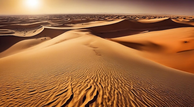 Foto puesta de sol en el desierto escena panorámica del desierto arena en el paisaje del desierto