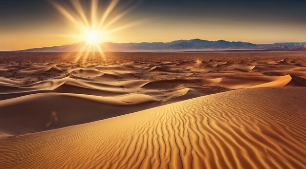 Foto puesta de sol en el desierto escena panorámica del desierto arena en el paisaje del desierto