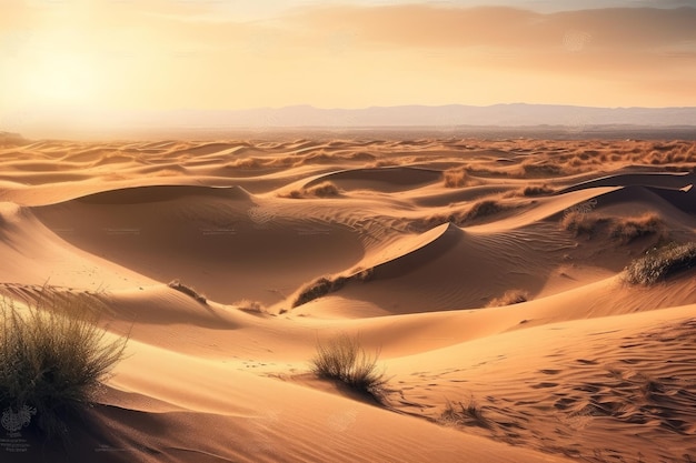 Una puesta de sol en el desierto con un paisaje desértico