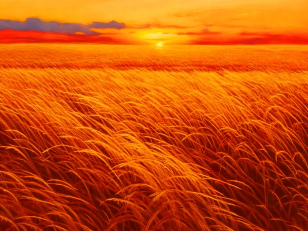 Foto puesta de sol dorada tallos inclinados con pesadas cabezas de trigo y cebada imagen