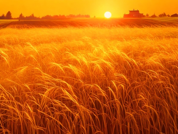 puesta de sol dorada tallos inclinados con pesadas cabezas de trigo y cebada imagen