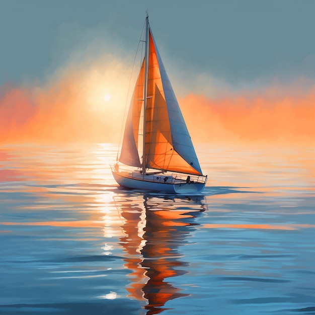 Puesta de sol excelente hermosa pintura velero AI generativa