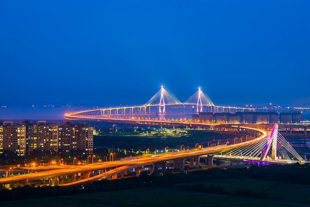 Puesta de sol de Incheon Bridge Seoul, Seouth Korea