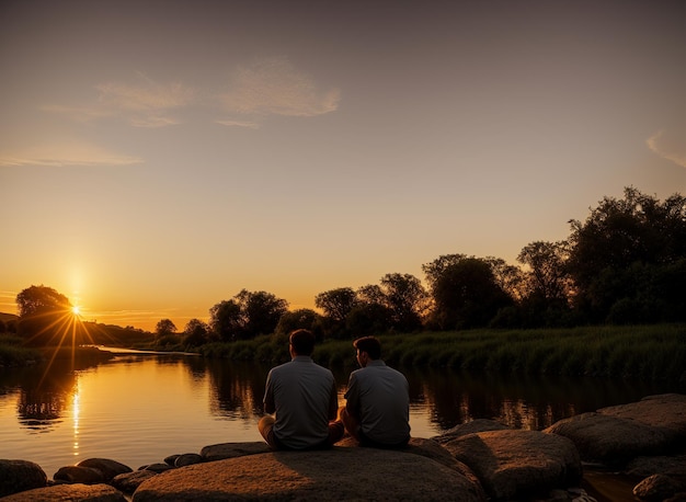 La puesta de sol junto al río