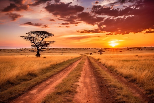 Foto puesta de sol kenia paisaje sabana