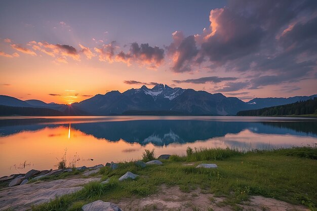 Foto la puesta de sol en el lago tipsoo