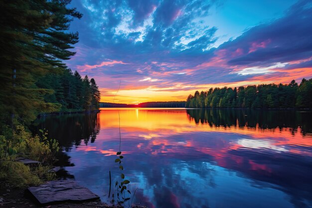 puesta de sol en el lago