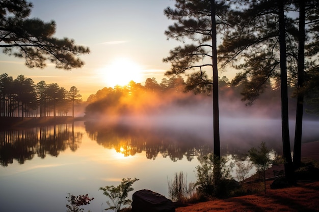 puesta de sol en el lago