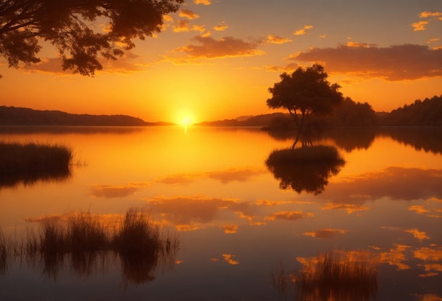 puesta de sol en el lago