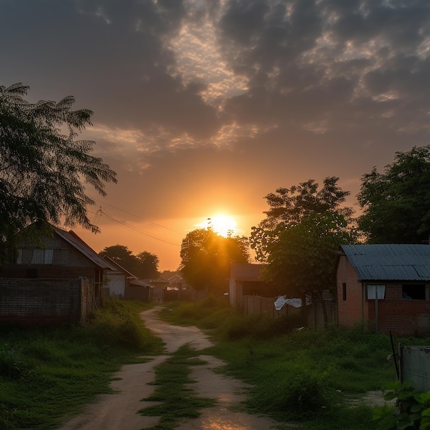 Foto puesta de sol de la mañana en el pueblo