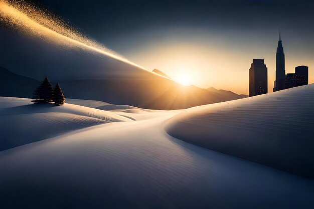 Foto una puesta de sol con una montaña en el fondo