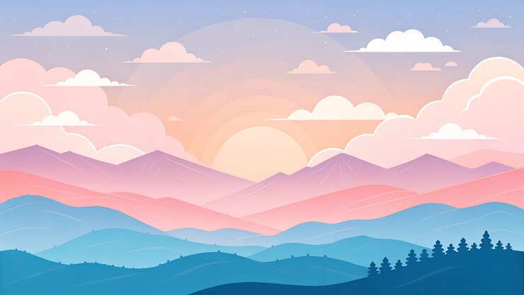 La puesta de sol de la montaña pastel